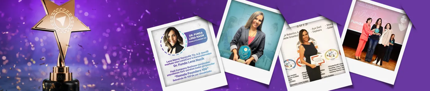 Collage showing LenaCars achievements, Female Founders 100 and women entrepreneurship awards