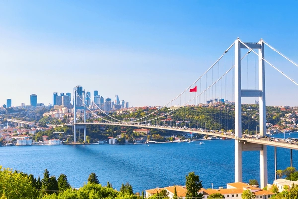 Bird's Eye View of an Empty Istanbul Bosphorus Bridge on a Holiday Morning