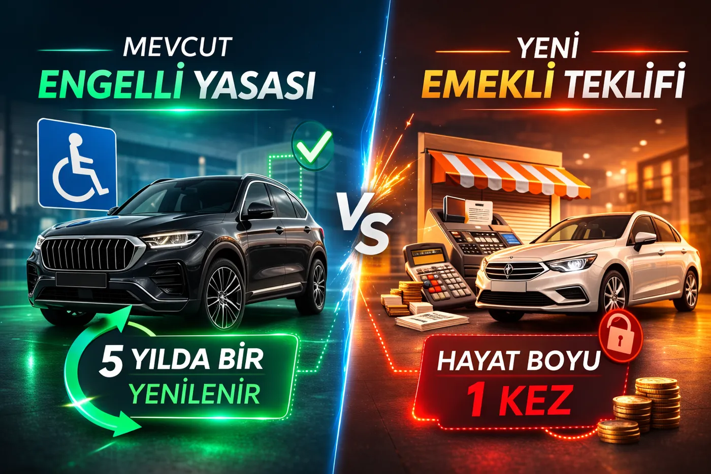 Engelli ÖTV muafiyeti ile emekli araç alımı arasındaki kurallar ve farklar tablosu